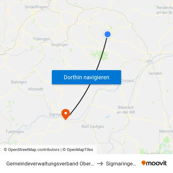 Gemeindeverwaltungsverband Oberes Filstal to Sigmaringendorf map