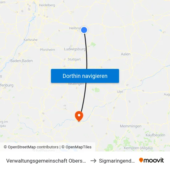 Verwaltungsgemeinschaft Obersulm to Sigmaringendorf map