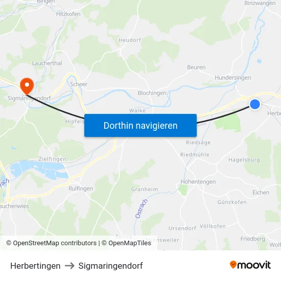 Herbertingen to Sigmaringendorf map