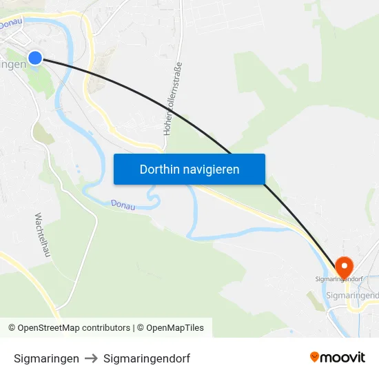 Sigmaringen to Sigmaringendorf map