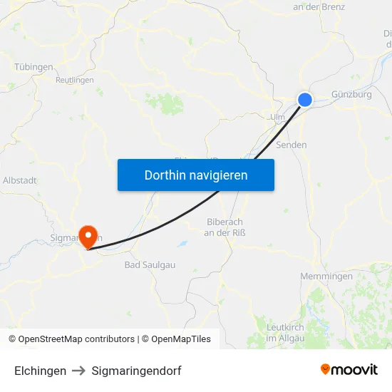 Elchingen to Sigmaringendorf map