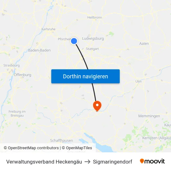 Verwaltungsverband Heckengäu to Sigmaringendorf map