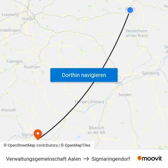 Verwaltungsgemeinschaft Aalen to Sigmaringendorf map