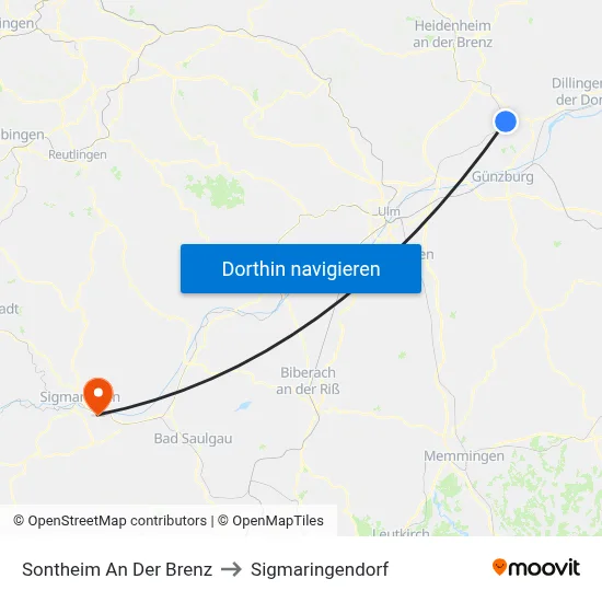 Sontheim An Der Brenz to Sigmaringendorf map