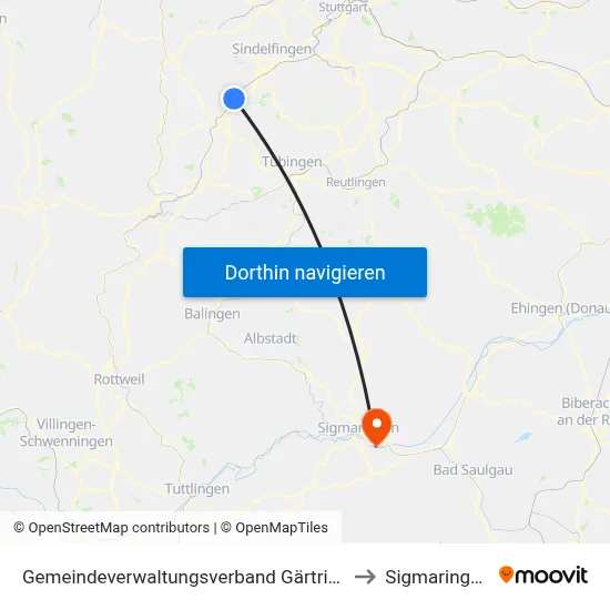 Gemeindeverwaltungsverband Gärtringen/Ehningen to Sigmaringendorf map