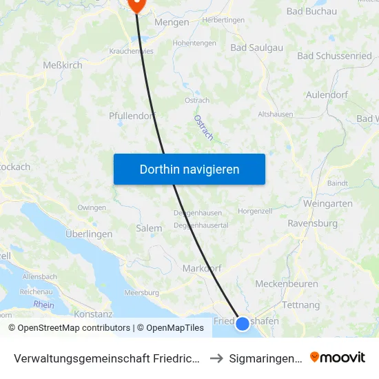 Verwaltungsgemeinschaft Friedrichshafen to Sigmaringendorf map