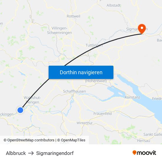 Albbruck to Sigmaringendorf map