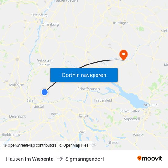 Hausen Im Wiesental to Sigmaringendorf map