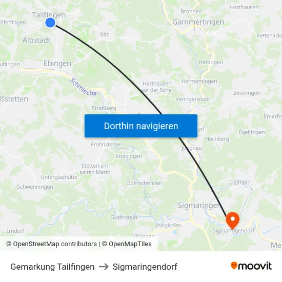 Gemarkung Tailfingen to Sigmaringendorf map