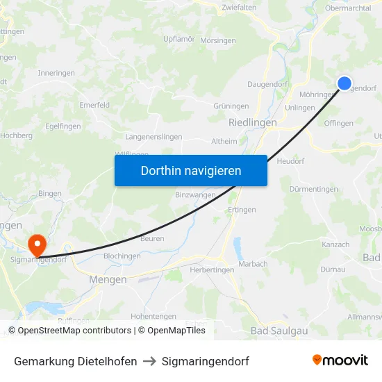 Gemarkung Dietelhofen to Sigmaringendorf map