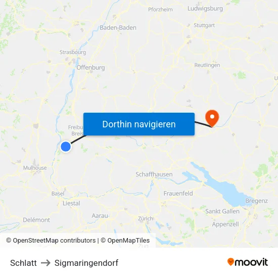 Schlatt to Sigmaringendorf map