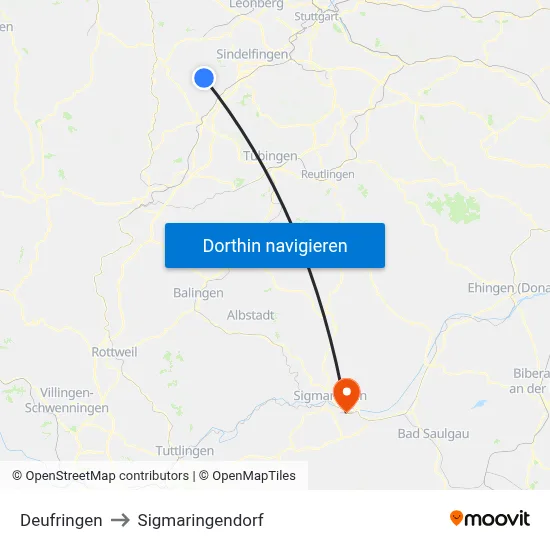 Deufringen to Sigmaringendorf map