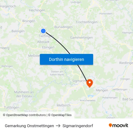 Gemarkung Onstmettingen to Sigmaringendorf map
