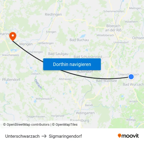 Unterschwarzach to Sigmaringendorf map