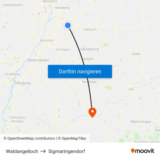 Waldangelloch to Sigmaringendorf map