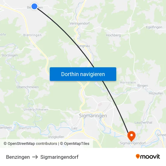 Benzingen to Sigmaringendorf map