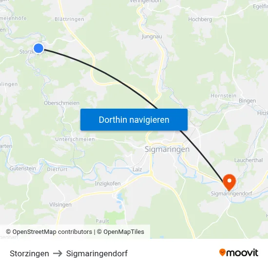 Storzingen to Sigmaringendorf map