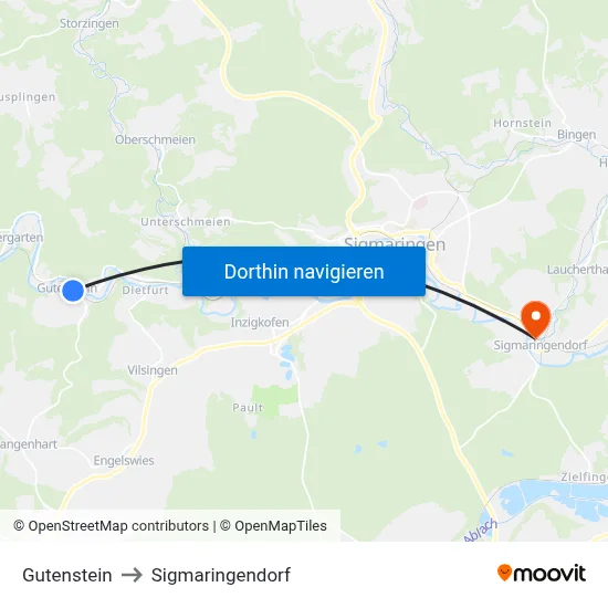 Gutenstein to Sigmaringendorf map