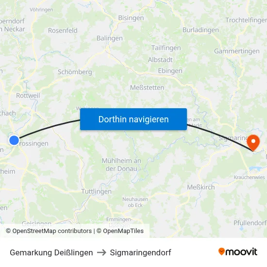 Gemarkung Deißlingen to Sigmaringendorf map