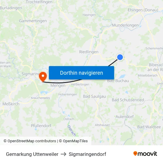 Gemarkung Uttenweiler to Sigmaringendorf map