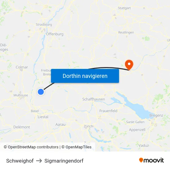 Schweighof to Sigmaringendorf map