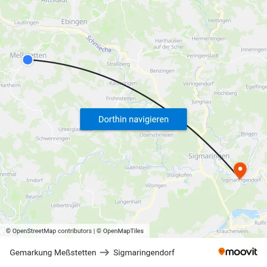 Gemarkung Meßstetten to Sigmaringendorf map