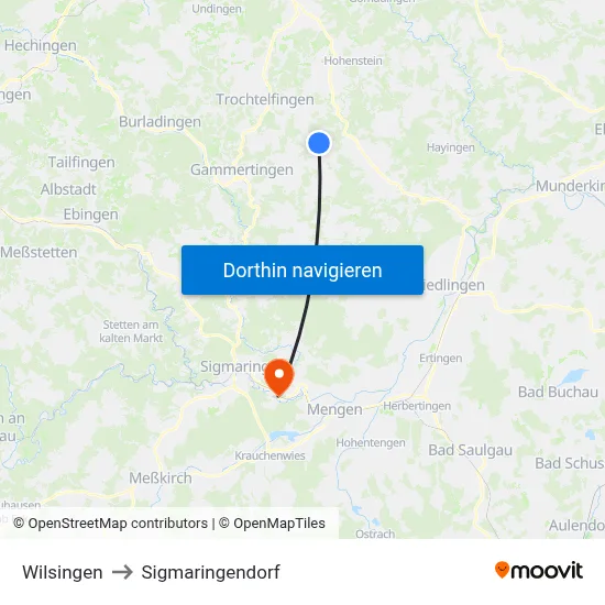 Wilsingen to Sigmaringendorf map