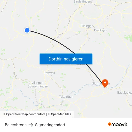 Baiersbronn to Sigmaringendorf map