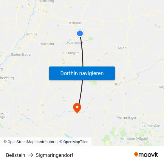 Beilstein to Sigmaringendorf map