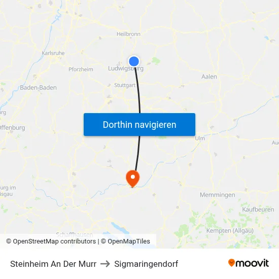 Steinheim An Der Murr to Sigmaringendorf map