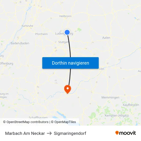 Marbach Am Neckar to Sigmaringendorf map