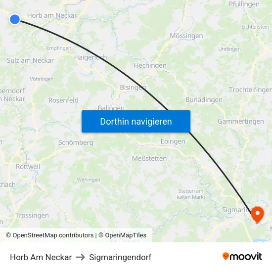 Horb Am Neckar to Sigmaringendorf map