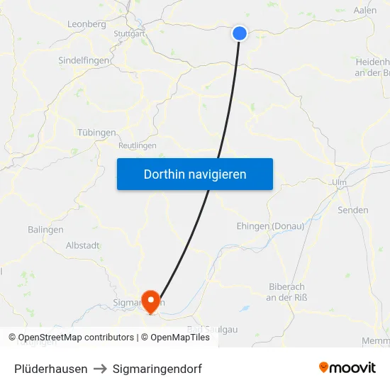 Plüderhausen to Sigmaringendorf map