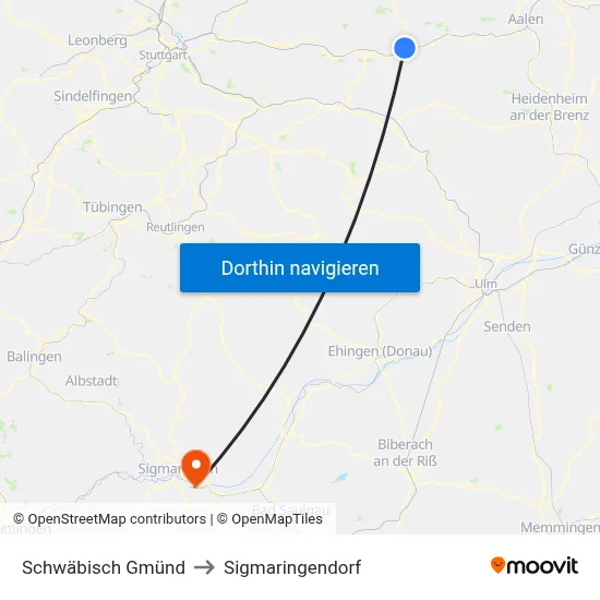 Schwäbisch Gmünd to Sigmaringendorf map