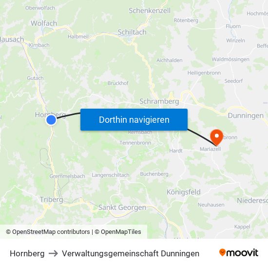 Hornberg to Verwaltungsgemeinschaft Dunningen map
