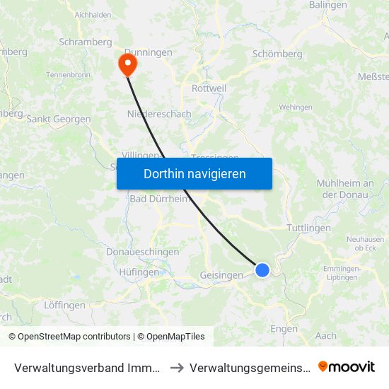 Verwaltungsverband Immendingen-Geisingen to Verwaltungsgemeinschaft Dunningen map