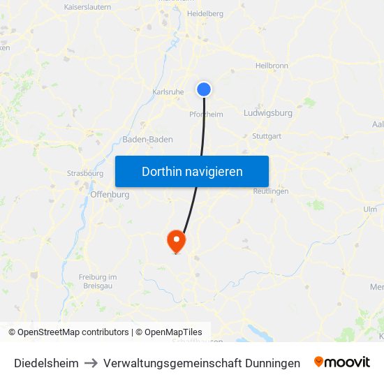 Diedelsheim to Verwaltungsgemeinschaft Dunningen map