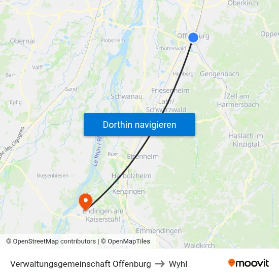 Verwaltungsgemeinschaft Offenburg to Wyhl map