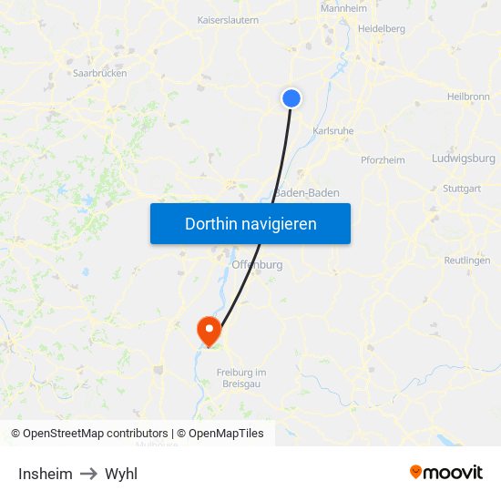 Insheim to Wyhl map