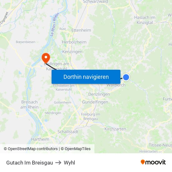Gutach Im Breisgau to Wyhl map