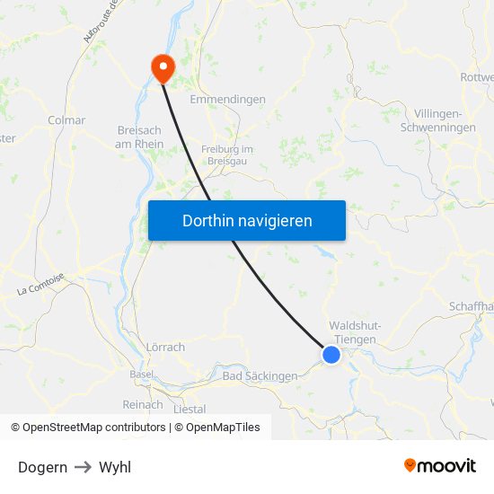 Dogern to Wyhl map