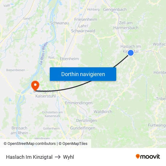 Haslach Im Kinzigtal to Wyhl map