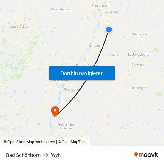 Bad Schönborn to Wyhl map