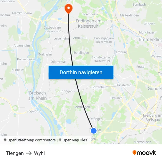 Tiengen to Wyhl map