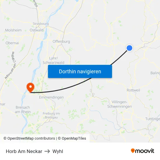 Horb Am Neckar to Wyhl map