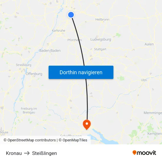 Kronau to Steißlingen map