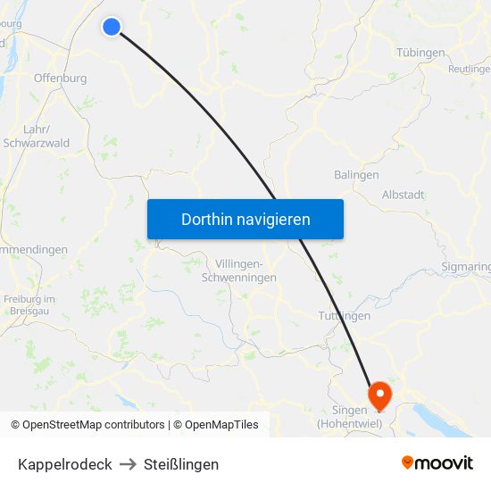 Kappelrodeck to Steißlingen map