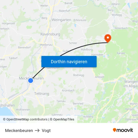 Meckenbeuren to Vogt map