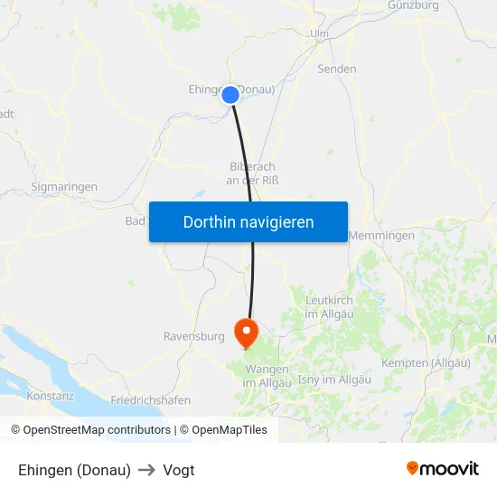 Ehingen (Donau) to Vogt map