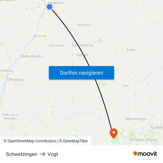 Schwetzingen to Vogt map